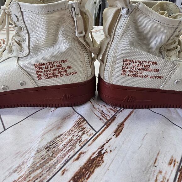 NIKE SF Air Force 1 AF 1 Mid Goddess of Victory White Maroon Leather shoes 8 1/2 main image 11